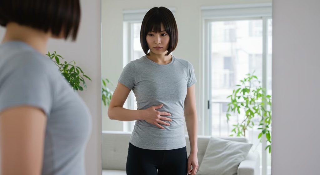 鏡を見る女性